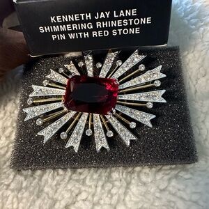 Kenneth Jay Lane SHIMMERING RHINESTONE PINS/Brooch with red stone